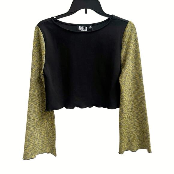 Pretty Damage NWT Long Bell Slv Crop Boho Retro Top Sz M Colorblock - Picture 1 of 4